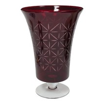 Partylite Cranberry Pedestal Vase Romantic Decor Garnet Star Pattern 13 1/2&quot; - £43.86 GBP