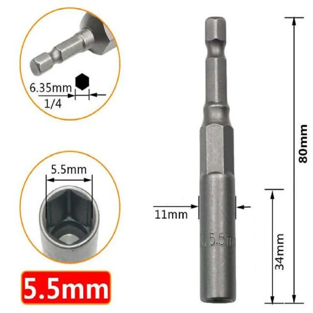 1 PCS Magnetic Hex Sockets 80mm Length 1/4&quot; Hex Drive Socket Impact Nut Bolt Dri - £66.66 GBP