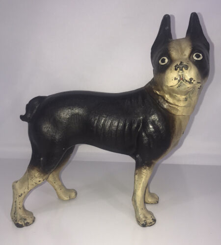 Primary image for 1920 Antique Hubley ? Boston Terrier Bulldog Cast Iron Door Stop Dog Sculpture