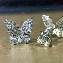 1.00Ct Round Cut VVS1/D Diamond Butterfly Stud Earrings In 14K White Gold Finish - £66.22 GBP