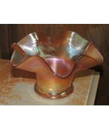 Carnival Glass Bowl 6"+ Blackberry Spray Ruffled Hat Marigold Amber Irid... - $13.49