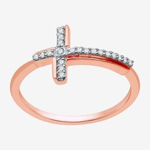 0.15 Karat Brilliant Künstlicher Diamant Kreuz Stapelbar Ring 14K Rose Vergoldet - £161.07 GBP