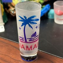 Jamaica tall frosted shot glass palm tree moon beach sailboat - $8.90
