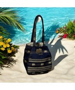 Hindu Thailand Silk Elephant Handbag Navy Gold With Silver Tone Elephant... - $44.88 CAD