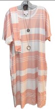 NWT LuLaRoe 2XL White and Peach Wide Stripes Marly Pockets &amp; Sash Shift ... - $37.61