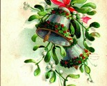 Wishing You Very Happy Christmas Mistletoe Silver Bells Embossed 1910s P... - $3.91