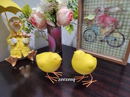 2pc Easter Spring Yellow Chicks Resin Tabletop Figurines Home Decor 4&quot; - £21.91 GBP