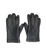 Vintage Men&#39;s Black Genuine Leather Gloves Soft Fleece Lining Size Medium - £15.24 GBP