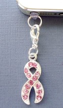 Pink Ribbon cell phone Charm Dust Proof  Plug Ear Jack Breast Cancer C26 - £3.15 GBP
