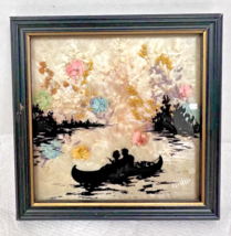 Vintage Silhouette Picture 2 People in Canoe Pressed Flowers 4 x 4 Inch - $452.20 MXN