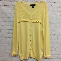 August Silk Womens Cardigan Sweater Yellow Geometric Long Sleeve Ruffles L - $15.35
