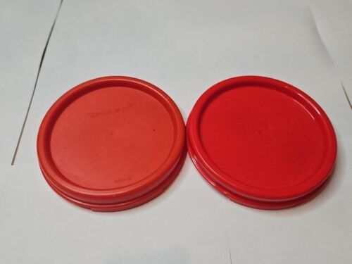 Lot of 2 Tupperware Cup Lids, 1607, Solid Red/Red Dot Pattern - $9.99