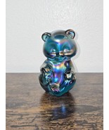 Fenton Cobalt Blue Iridescent Rainbow Carnival Glass Bear - $64.35