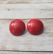 Vintage Clip On Earrings - Red Domed Circle - £10.29 GBP