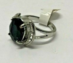 NEW Black Faceted QUARTZ with Crystals Women&#39;s Large Stone Size 8 US Ring - £6.34 GBP