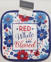 1 Printed Jumbo Printed Pot Holder,8&quot;x8&quot;,PATRIOTIC FLOWERS,RED,WHITE &amp;BL... - £6.20 GBP