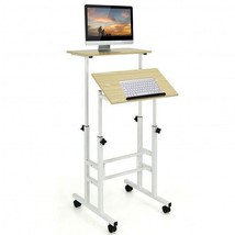 Height Adjustable Mobile Standing Desk with rolling wheels for office and home- - £89.46 GBP