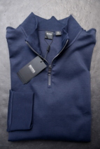 HUGO BOSS Hommes B-Sidney 1/4 Fermeture Éclair Bleu Foncé Coton Sweat Big &amp; 5XL - £51.30 GBP