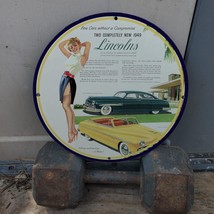 Vintage 1949 Lincoln Mercury Luxury Vehicles Company Porcelain Gas &amp; Oil Sign - £99.91 GBP