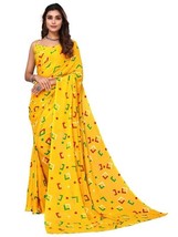 new designer georgette sarees indian yellow with blouse piece - £19.61 GBP