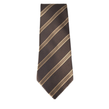 Jacob Alexander Men&#39;s Tie Brown Beige Striped Pattern 100% Polyester 3.5&quot; Wide - £12.78 GBP