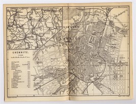 1886 Antique City Map Of Chemnitz Former KARL-MARX-STADT Saxony Sachsen Germany - £13.61 GBP