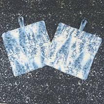 NEW- Set of 2 handmade potholders, winter holiday snowy trees blue &amp; white - $15.68