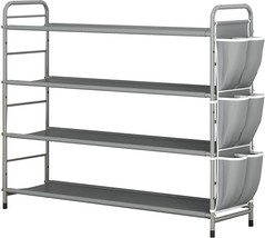 Suoernuo Shoe Rack Storage Organizer Grey 4 Tier Free Standing Metal Shoe Shelf - £28.74 GBP