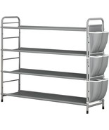 Suoernuo Shoe Rack Storage Organizer Grey 4 Tier Free Standing Metal Sho... - £25.96 GBP