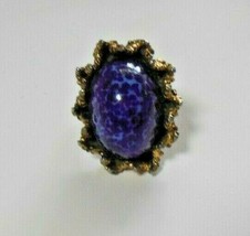 Vintage Large Blue Speckled Bird Egg Glass Dome Adjustable Ring Size 6 - $64.35