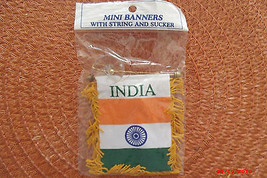 INDIA MINI BANNER FLAG &quot; with BRASS STAFF &amp; SUCTION CUP   - £4.63 GBP