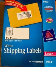 Avery 5963 White 2500 Mailing Address Shipping Labels Laser 2&quot; x 4&quot; True... - $42.65