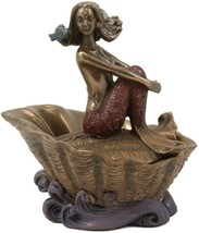 Mermaid Ariel On Giant Sea Clam Shell Small Decorative Jewelry Box Figurine - $24.99