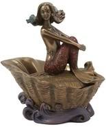 Mermaid Ariel On Giant Sea Clam Shell Small Decorative Jewelry Box Figurine - $457.13 MXN