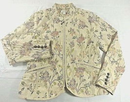 Pink Creme Floral Brocade Zip Front Jacket Christopher &amp; Banks  Womens Large - £27.17 GBP