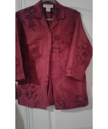 100% Silk Blouse 3/4 sleeves, red with floral embroidery - $75.00