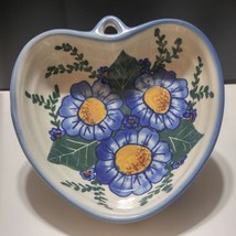 Vintage Unikat Boleslawiec  Polish 6&quot; Floral Heart Shaped Bowl Wall Decor - £22.41 GBP