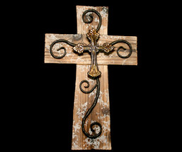 Inspirational Wood and Metal Wall Cross on Cross - £13.56 GBP