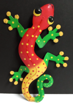 Painted Colorful Lizard Gecko Metal Wall Art Sculpture Decor 13&quot;h x 9&quot;w - $19.99