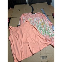 Bob Mackie Vintage Peach Tulip Poncho XL, Floral Shawl Tank Set, Spring ... - $17.82