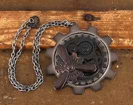 SteamPunk Cosplay Victorian Large Gear Brass Propeller Necklace, NEW SEALED - £10.78 GBP