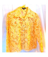 Notations Women&#39;s Button Front Shirt Yellow White Floral Sheer Front Poc... - $16.12 CAD
