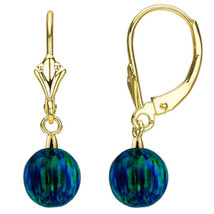 8mm Womens Unique 14K Yg Round Cut Dark Green Blue Opal Leaverback Earrings - $124.99