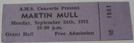 Martin Mull Ticket Stub 1973 Kingston Canada Queen&#39;s AMS Concerts Grant ... - $14.77