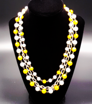 Hong Kong Vintage Necklace with Yellow and White Beads and Faux Pearls - £11.79 GBP