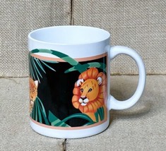 Vintage Otagiri Vibrant Lion Leopard Antelope Jungle Botanical Coffee Mu... - $24.75