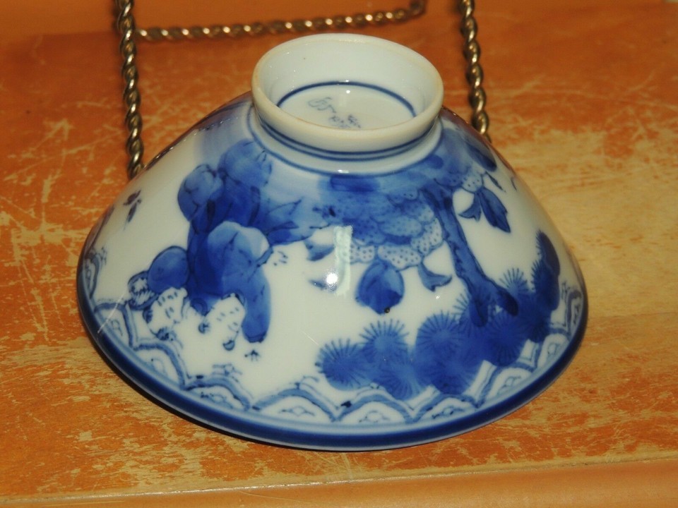 Porcelain Bowl 4.25" White& Cobalt Blue boys chasing butterflies Jap ID: 499 Item image 4