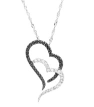 10K White Gold 0.32ct White and Black Diamond Double Heart Pendant - $299.00