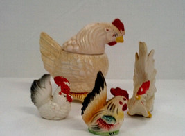 Vintage shabby chic country salt and pepper lot chicken hen rooster larg... - $24.75