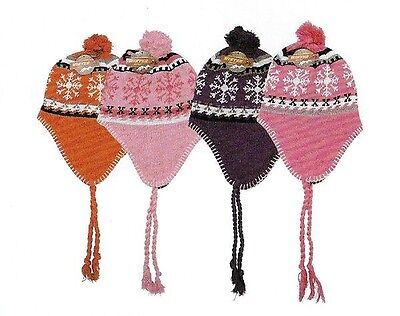 Primary image for Womens Girls Knit Winter Ski Hat PomPom Ties Peru Cap Insulated USA Shipper